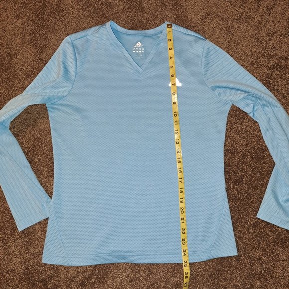 Baby Blue Adidas Long Sleeve Breathable Mesh-like Material V-Neck Running Shirt - Picture 3 of 8